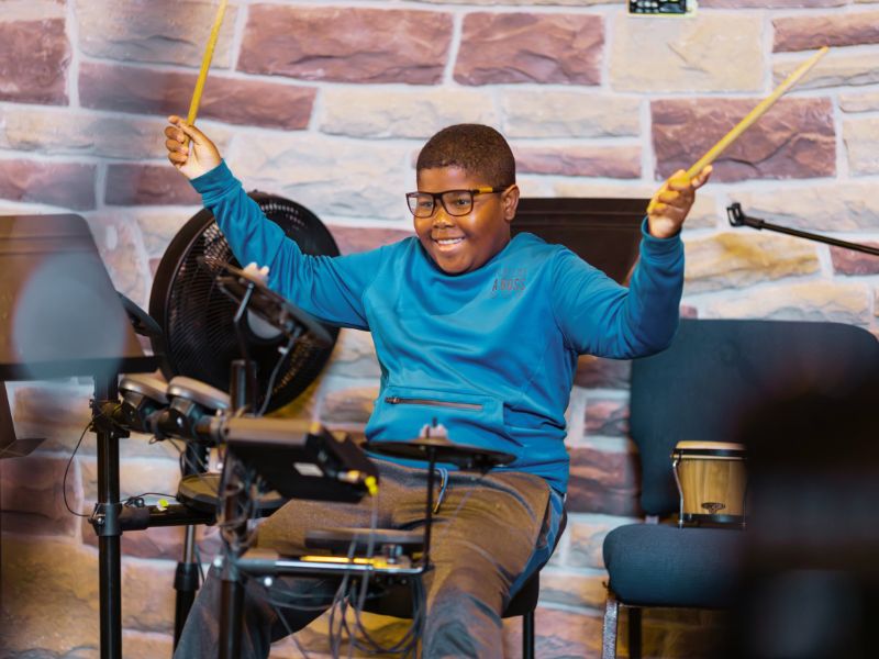 Nathan performing drums at Da Capo Academy of Music
